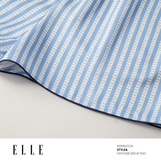 ELLE French Striped Lounge Suit Can Be Weared High-Quality Satin Short-Sleeved Shorts Pajamas Autumn and Summer New Blue (Bottoms) S
