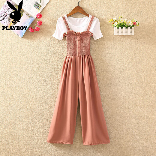 Playboy; PLAYBOY2025 new chiffon overalls for women in summer thin Korean style loose small suit fashionable age-reducing jumpsuits White T-shirt + black pants (two-piece set) S S recommended 75-85Jin [Jin equals 0.5 kg] to wear