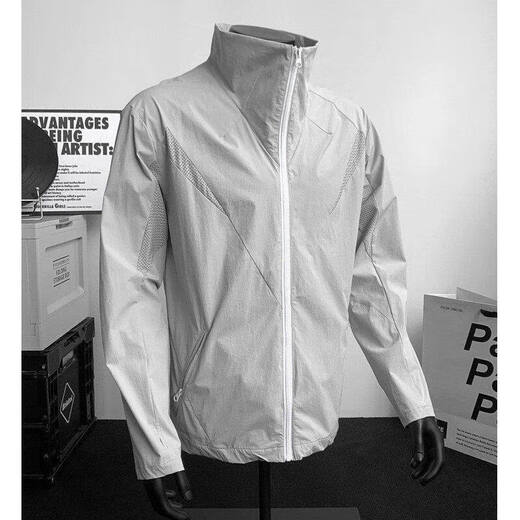 ZHUYIFAN Gray Mesh Spliced Sun Protection Clothing Men's Summer Slim Stand-Collar Jacket American Outdoor Sports Breathable Cycling Jersey Light Gray Upgraded M 100-115Jin Jin is equal to 0.5 kg