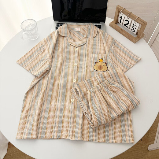 Lindo pijama de algodón de gato para mujeres en pantalones cortos delgados de verano dibujos animados para niñas al aire libre de ropa para el hogar 693 m [Sugerencias 80-100]