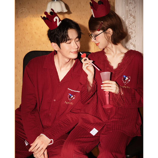 Gong Die Light and Soft Disney Mickey Red Couple Pajamas Women's Long Sleeve Newly Married Year of Home Clothing for Men