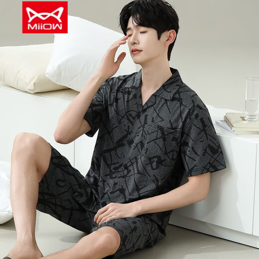 Catman (Miiow) Pyjamas Herren Sommer kurzärmelige Kurzfilme der Sommer-Dünnen Männer-Männer-Stil können an der Außenseite locker und lässiges Hauskleidungskleidung 6627 Herrenstil M Standard (High 165100 Jin [Jin gleich 0,5 kg]) getragen werden.