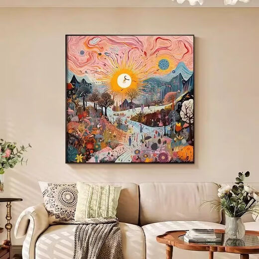 Niche Creative Square Board, kindliche Unschuld, High-End-Art-Deco-Gemälde, Wohnzimmer, Esszimmer, Hotel Hintergrund Wand TRG3892 80x80 anpassbarer Kristallkeramik-Aluminiumlegierung Gold Rahmen