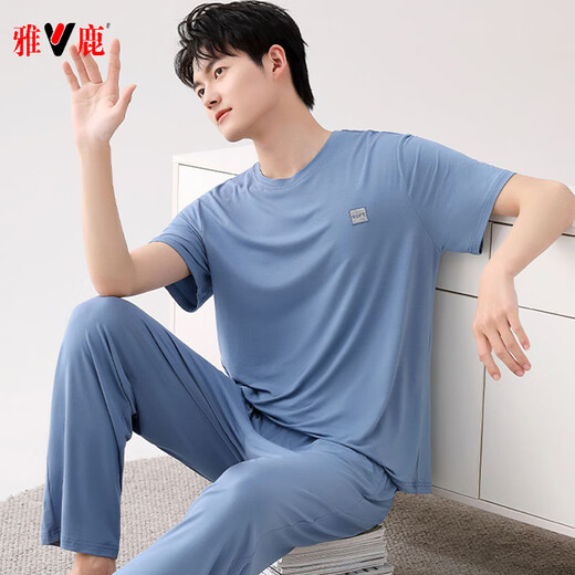 Yalu Modal Pyjamas Herren Sommer kurzärmelige langbeinige Hose für Hauskleidung.