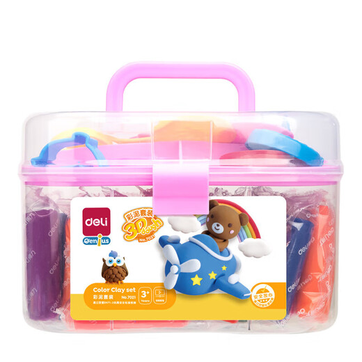 Deli 24-Farben Plastikine handgefertigtes DIY-Spielzeug farbiger Ton Set Ultraleicher Tonraum Sand Sandfarbe Clay Kinderschule Abschluss Schreibzeiten Geburtstagsgeschenk Rosa
