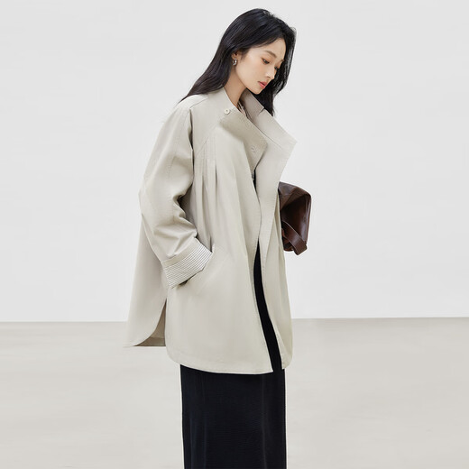 Dialogue lazy raglan sleeve windbreaker jacket for women petite 2025 autumn new style mid-length temperament loose top ash gray M