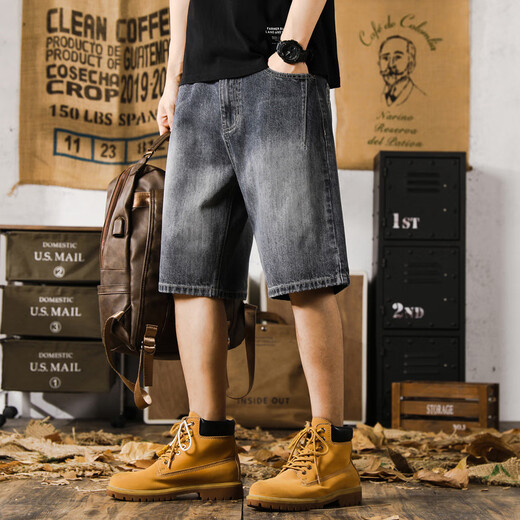 Yiling Yibeis neuer amerikanischer Casual Denim Shorts Herren Sommer Lose Fat Man Trendy Retro große mittelgroße Hosen 9926 Blau 28 Geeignet für 90-105 Jin [Jin ist 0,5 kg]