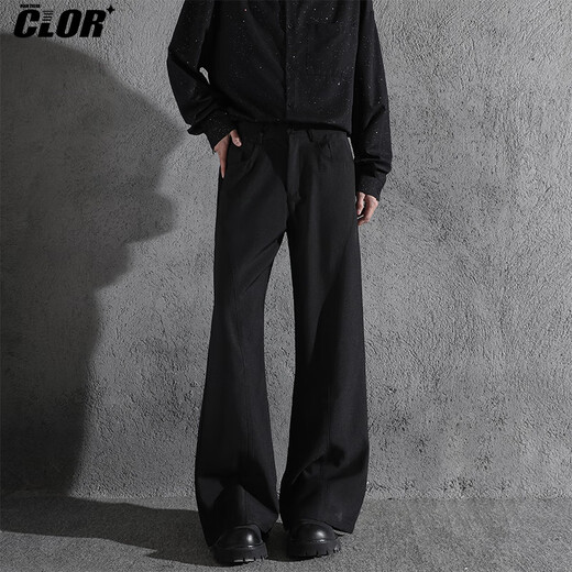
CLOR American ice silk thin retro trendy brand scimitar trousers loose straight micro-flare trousers CL67 black L