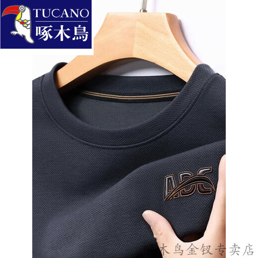 啄木鸟（TUCANO）长袖t恤男2023新款重工刺绣纯棉卫衣圆领秋装体恤上衣打底衫百搭 6623哈青 M 160-120斤