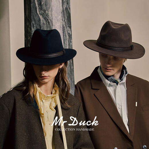 Mr DUCK New Product Imported Australian Top Hat Leather Ribbon Western Cowboy Hat Autumn and Winter Retro Hat Tibetan Felt Hat MW216245-Brown (5cm small side) Small size (52-54cm)