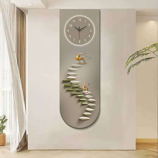 咏幻步步高升U型精雕玄关装饰画麋鹿好寓意暖光背景壁灯画 X4877 70*210UV精雕++暖光灯画