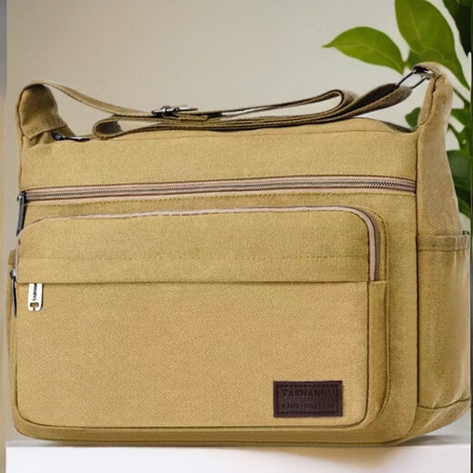 Vinoa men's canvas bag single shoulder crossbody bag multi-layer large capacity labor protection tool bag electrician tool bag durable business trip bag extra large military green