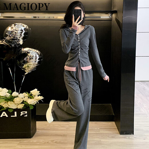 MAGIOPY国际奢侈高档品牌2025春新款欧货灰色休闲运动套装女时尚减龄长袖 灰色两件套 S(100斤以内)