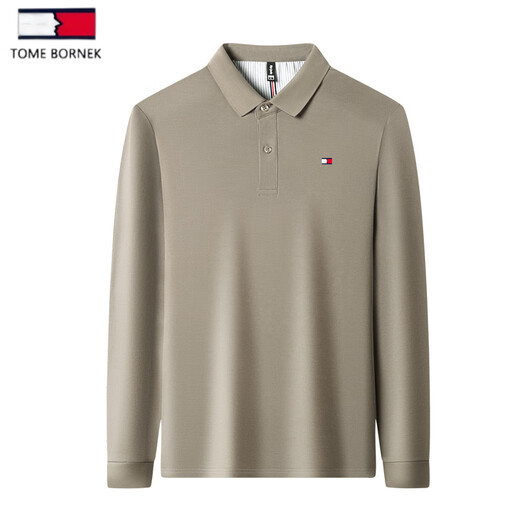 TOME BORNEK Tommy cotton Polo shirt men's spring and autumn business casual lapel solid color long-sleeved T-shirt for young and middle-aged people, light luxury high-end navy blue XL 52 (recommended 140-155 Jin Jin equals 0.5 kg)