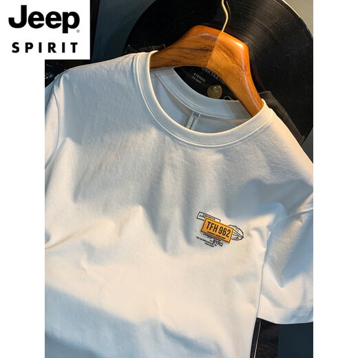JEEP SPIRIT白色T恤男夏季新款高端潮流印花t恤美式轻奢新疆棉舒适短袖T恤衫 灰色 【JSW9906灰】 M 适合90-108斤穿