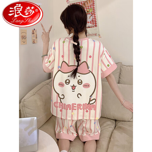 Langsha hellokitty pajamas women's pure cotton 2025 new summer short-sleeved thin style junior high school students fat MM home clothes Z-9922 XXL [recommended 135-155Jin [Jin equals 0.5 kg]] All size
