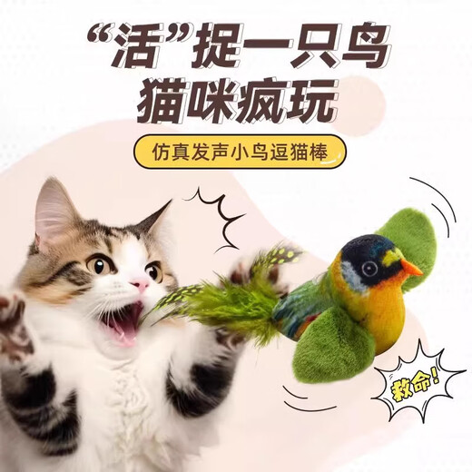 Xincong Cat Toy Funny Stick Simulation Bird Toy Kitten Self-Happiness and Boredom Relief Artifact Resistant to Scratching and Bite Pet Supplies Green Willow Warbler 1 Pack Free Suspension Rope