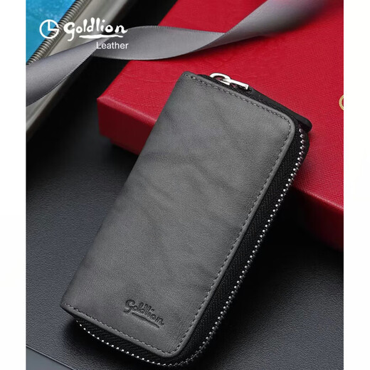 Jinlilai Simple y de moda Bolsa de llave de gran capacidad Bolso de cuero genuino para hombres Bolso de primera capa de primera capa Bolsa de caza de vacas gris