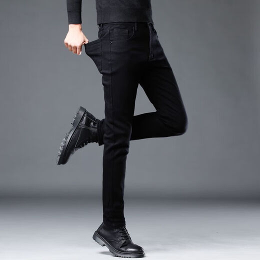 Sommerlaste Jeans für Männer reine schwarze schlanke Wäsche elastische High-End-Modemarke Casual Long Hosen vier Jahreszeiten TP 701 Black 30