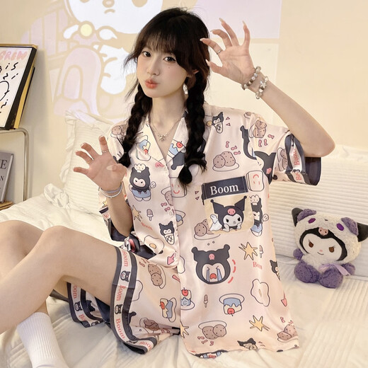 Ran Yilans gleiches Stil wie Kulomi Ice Seidenpyjamas für Frauen im Sommer kurzärmelige INS süße Internet-Promi-Stil simulierte Seiden-Heimkleidung Sommer