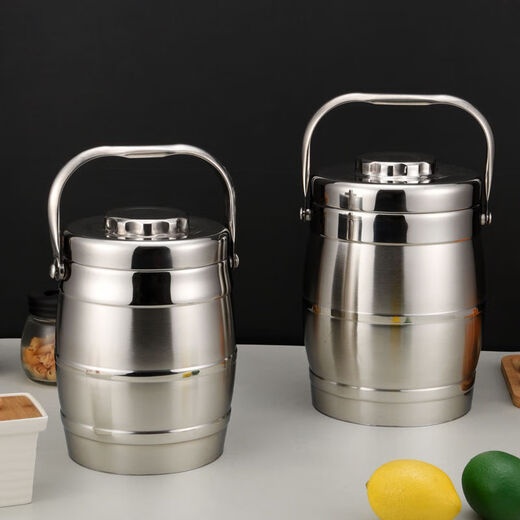 Hua Muxi Insulated Bucket Three-layer Insulated Lunch Box Large Capacity Stainless Steel Insulated Pot with Cover Lunch Box Can be Portable 1.6 Drum Type Three Layers 1 Person No Package