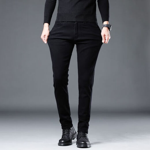 Sommerlaste Jeans für Männer reine schwarze schlanke Wäsche elastische High-End-Modemarke Casual Long Hosen vier Jahreszeiten TP 701 Black 30