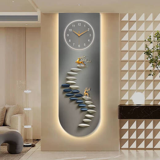 咏幻步步高升U型精雕玄关装饰画麋鹿好寓意暖光背景壁灯画 X4877 70*210UV精雕++暖光灯画