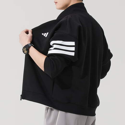 Adidas Jacket Men's Tops Autumn Nuevo Sportswear de tres chapas versátiles de tres tripas fáciles de usar Casual Jaqueta JD4885/Negro S