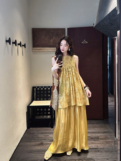 
Sanji Black Flower [Banlan Mountain] New Chinese Style Dress 2025 New Fashion This Year's Popular Turmeric L