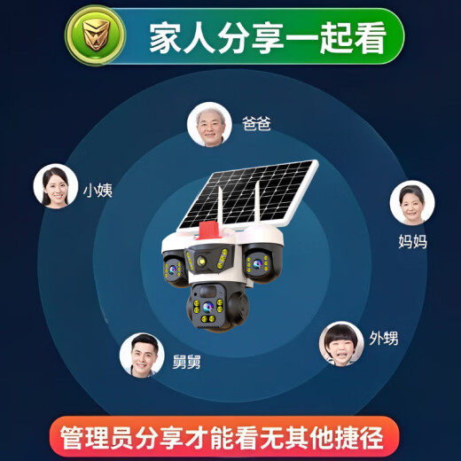 Ravish 4G Solar triple cámara triple de vida útil de vida recargable para el hogar de la red de energía remota móvil Monitor remoto Uso del hogar 360 grados Sin punto ciego con panel Panorámico Color nocturno Seguimiento de visión