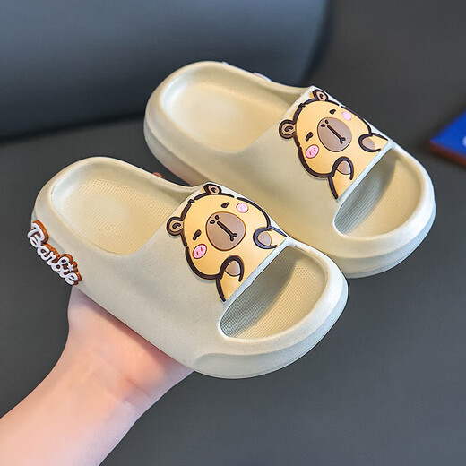 Children's slippers for boys indoor home non-slip soft bottom baby cute slippers for girls outer wear off-white 24-25 size inner length 16cm