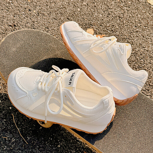 Gu Fansha zapatos blancos de suela gruesa para mujeres en verano zapatos de malla transpirables e inestables de malla con zapatos de entrenamiento deportivo versátiles 9905-3 beige 39