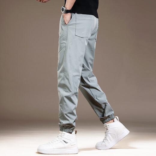 Canelin Kiskha haut de gamme American Ice Silk Sports à séchage rapide Pantalon décontracté pour un pantalon lâche à la mode et à la tendance polyvalent en été pour hommes, Gray L convient à 130-150jin [Jin est égal à 0,5 kg]