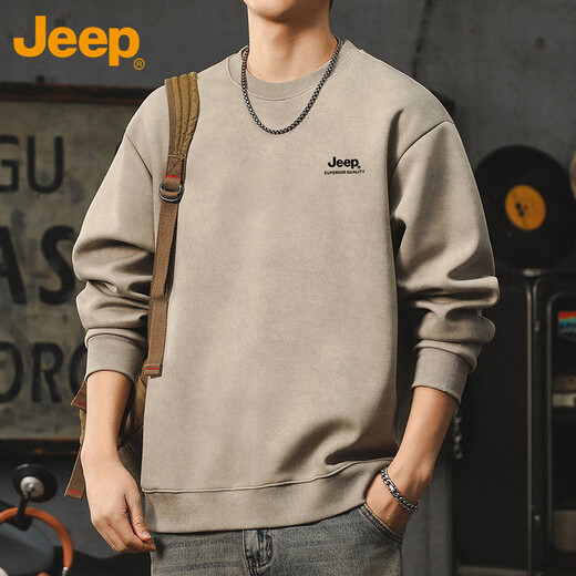 Jeep (JEEP) sweatshirt men's autumn and winter American heavy-weight long-sleeved T-shirt round neck top casual bottoming shirt men's Khaki XL