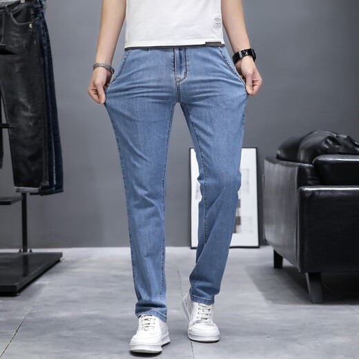 Canter Koala jeans ck牛仔裤男春秋款直筒修身薄款休闲浅蓝色牛仔长裤9866 浅蓝色 薄款 34 腰围86.5建议160斤