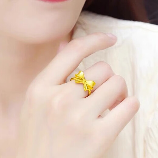 Chuhuang bow gold ring, solid ring, pure gold, silver, ancient gold, silver, open love ring for girl, bow ring, adjustable size