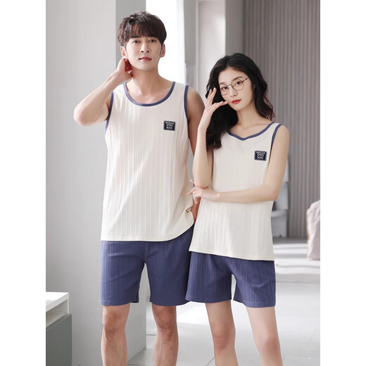 Rindu pajama couple outfit one for men and one for women pure cotton refreshing vest set pure cotton pajama women 2025 new summer style LB:9902 [women] apricot bow love black pants pure M [breathable pure cotton skin-friendly and not stuffy]