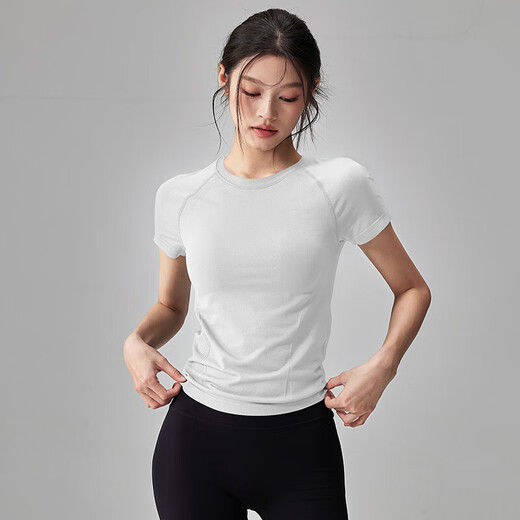 LULULOMDDW quick-drying yoga wear short-sleeved summer thin slim fit breathable running training top Pilates sports T-shirt dark purple L