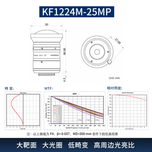 海康机器人2500万工业相机镜头MVL-KF1224M-25MP 16/25/35/50 MVL-KF3524M-25MP