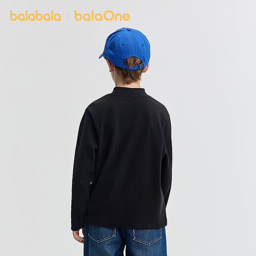 Bala BalaOne children's clothing children's long-sleeved T-shirt boys and girls 2025 winter new casual bottoming shirt warm top black 90001 165