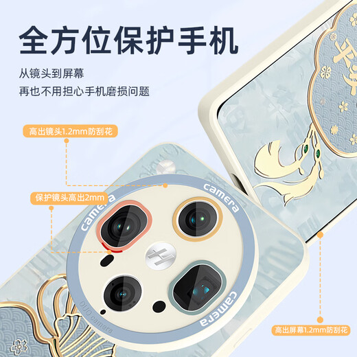 XP适用oppofindx8Ultra手机壳镜头全包软壳散热硅胶国风女生高级感防摔带挂绳-古董白国风山水