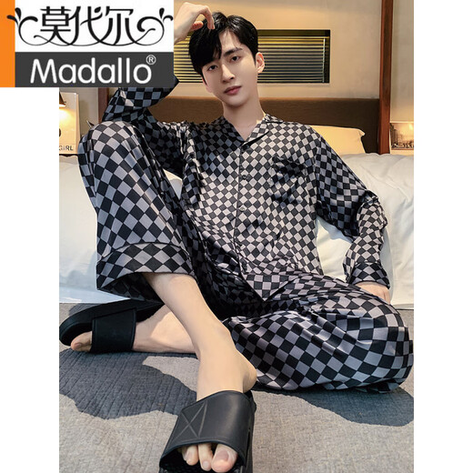 莫代尔男款睡衣春秋款桑蚕丝长袖长裤套装男士夏季2025新款感家居服 6627灰粽 L (100-125斤)
