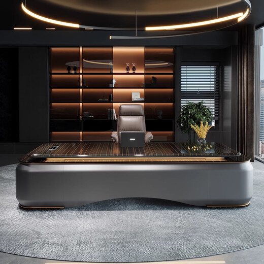 Qiheng light luxury high-end boss desk office desk and chair combination president executive desk modern ebony leather painted 2.4-meter straight boss table