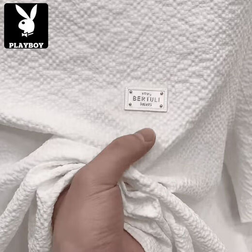 花花公子（PLAYBOY）2025新款夏季冰丝肌理感绣标圆领男士短袖时尚半袖百搭轻奢T恤男 【夏季短袖】6628白色 4XL 165-180斤