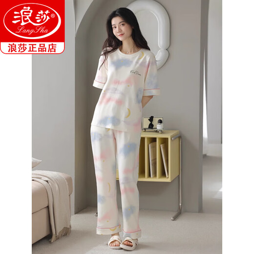 Langsha Summer Cotton Pyton Pyjamas pour femmes Pantalons à manches courtes Le coton peut être porté à l'extérieur pour les filles de vêtements décontractés sucrés z9711 2xl [Recommandé 140-160jin [Jin est égal à 0,5 kg] usure]