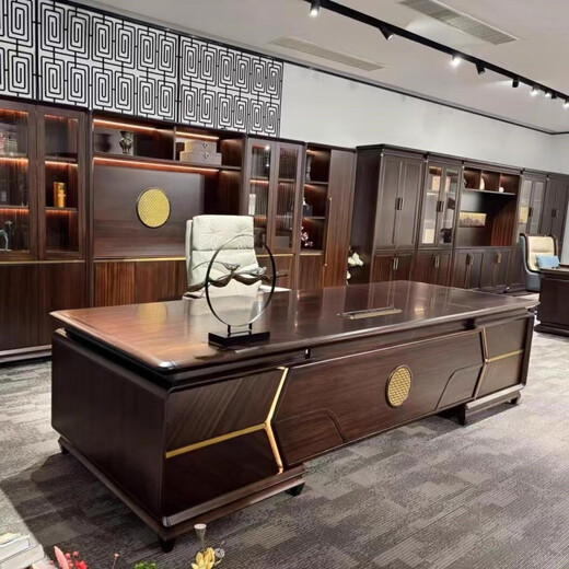 Hanjitang Yuxin Chinese style boss desk chairman office desk and chair high-end ebony wood president desk executive desk office furniture 2.4 meters boss desk