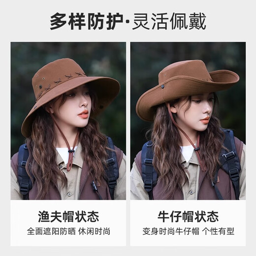 LZJV American Retro Retro Western Cowboy Protection Sombrero Sombrero Mujeres Servicio de senderismo al aire libre Sombrero de pescado Hombres de senderismo Cordete a prueba de viento Cowboy gorro de vaquero