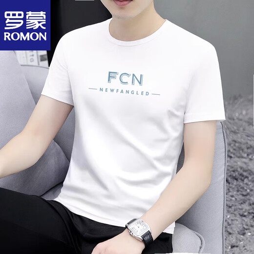 
ROMON (ROMON) Ice Silk Modal Men's Short Sleeve T-Shirt Summer 2025 New Fashion Half Sleeve T-Shirt Top Men's Clothing D1423 White One Size 100Jin[Jin equals 0.5 kg]-110Jin[Jin equals 0.5 kg]