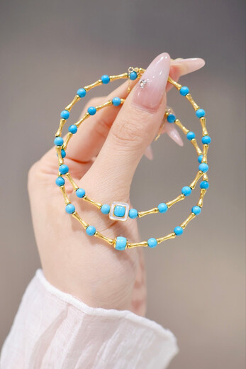 VZZS original mine green pine blue pine bamboo bracelet 18k gold inlaid with versatile temperament elegant white mother-of-pearl beads