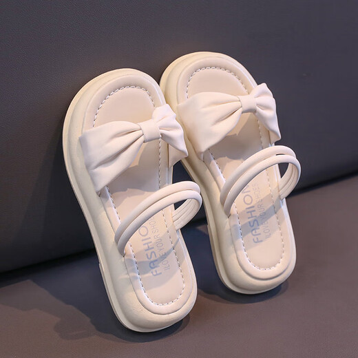 Girls' slippers, two-wear sandals, summer 2025 new children's princess sandals, girls' soft-soled beach shoes, off-white, size 35, inner length 22.0cm